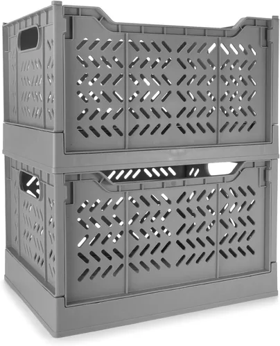 Miniatura 10 de Domiella Paquete de 2 Cajas para Almacenamiento, Cajas de Almacenamiento de Plástico Apilables, Caja Plegable para Oficina Hogar Cocina Dormitorio