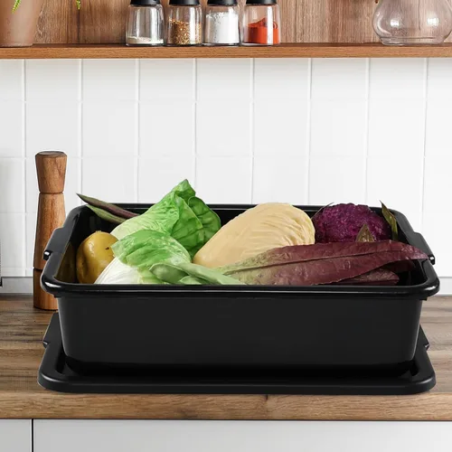 Miniatura 7 de Taysisiter - Tina de plástico para autobús comercial de 13 L con tapa, contenedor de autobús para restaurante, color negro, paquete de 3