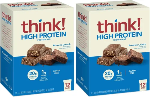 think! Barras de proteína, sin gluten, barra energética sin azúcar con aislado de proteína de suero, brownie, barras nutricionales, sin edulcorantes