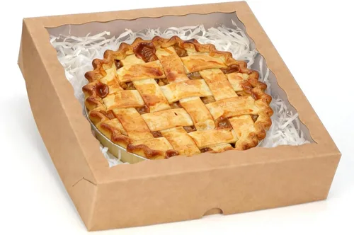 Miniatura 8 de TEMLQPACK 6 piezas cajas de panadería marrones de 10 x 10 x 2.5 pulgadas con ventana, tartas, galletas, fresas cubiertas de chocolate, corazón