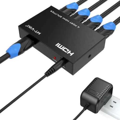 MT-ViKI Divisor HDMI 1 en 4 Salida, Divisor HDMI de 1x4 con Alimentación 4 Puertos con Adaptador de CA, Distribuidor Full HD 3D 4Kx2K@30Hz para PS4