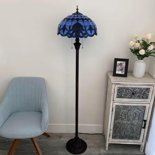 Miniatura 3 de Lámpara de pie de vitrales azules estilo barroco con base de metal bombillas LED incluidas para sala de estar, dormitorio, 16 pulgadas