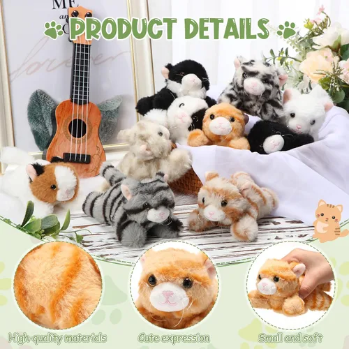Miniatura 3 de Lenwen 10 piezas de animales de peluche de gato a granel, suaves y tiernos, gatitos surtidos para niños, regalo de cumpleaños, regalos de fiesta