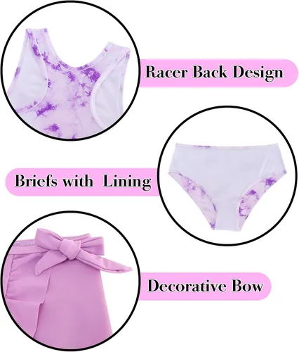 Miniatura 17 de Traje de baño tankini de 3 piezas para niñas, lindo bikini con salida de baño con falda de playa de 5 a 16 años