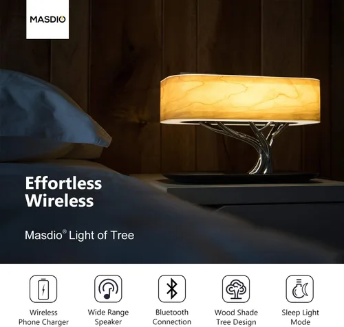 Miniatura 4 de Ampulla Lámpara de noche con altavoz Bluetooth y cargador inalámbrico, modo de sueño, regulable sin pasos, 20.00watts