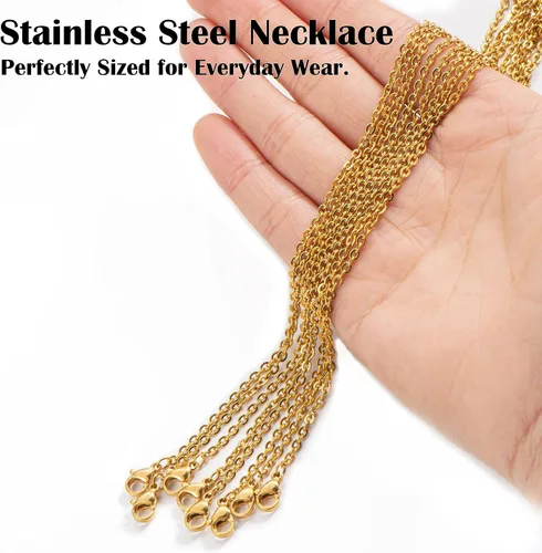 Miniatura 3 de Paquete de 24 cadenas de collar chapadas en oro de acero inoxidable a granel para fabricación de joyas, 18 pulgadas
