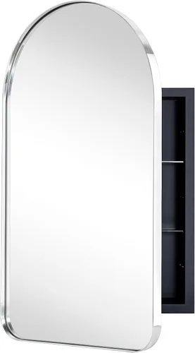 Miniatura 10 de Botiquín de baño empotrado en arco dorado cepillado con espejo de acero inoxidable con marco de metal rectangular con espejo de 16 x 28.3 pulgadas
