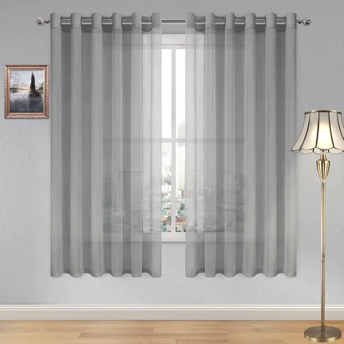Miniatura 194 de DWCN Cortinas traslúcidas color verde frijol para sala de estar y dormitorio - Cortinas voile con aspecto de lino sintético con ojales en la parte