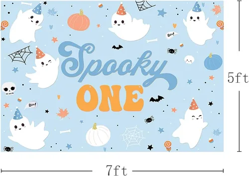 Miniatura 3 de MEHOFOND Telón de fondo de Halloween de 7 x 5 pies para niños, espeluznante One Happy Booday, decoración de fiesta de primer cumpleaños, suministros