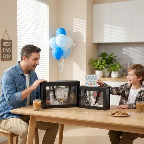 Miniatura 2 de Caja de regalo negra con ventana, caja de regalo magnética transparente para regalo, caja de propuesta de padrino de boda (10.5 x 7.5 x 3 pulgadas)