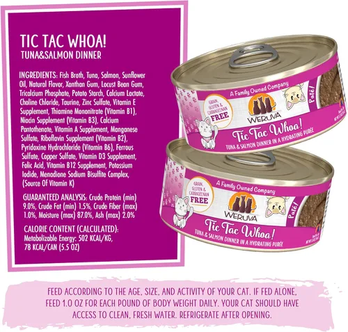Miniatura 5 de Weruva Comida húmeda para gatos, Tic Tac Whoa con paté de atún y salmón, lata de 5.5 onzas, paquete de 8