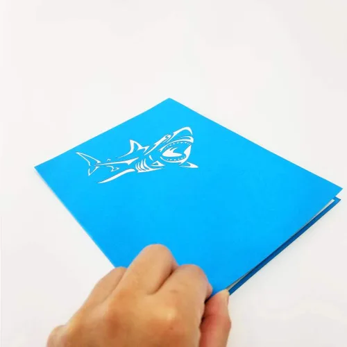 Miniatura 2 de Tarjeta desplegable de tiburón blanco, tarjeta de felicitación emergente 3D – Tarjeta desplegable de cumpleaños en el océano, felicitaciones