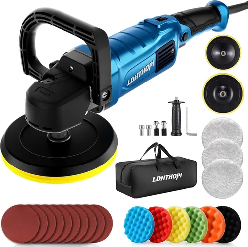 LDHTHOPI Pulidora de amortiguador, pulidora giratoria de 1800W de 6 pulgadas/7 pulgadas, pulidora de cera con 750-3100RPM, amortiguadores y