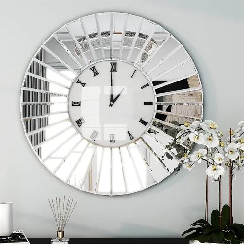 Miniatura 10 de SHYFOY Reloj de pared decorativo, reloj grande de 24 pulgadas con espejo para pared, reloj moderno de plata con movimiento silencioso, relojes
