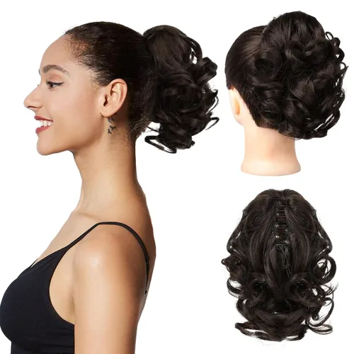 Miniatura 21 de REECHO Extensión de cola de caballo, pinza de cola de caballo rizada y ondulada de 9 pulgadas, extensiones de cabello HP001 para mujeres - Castaño