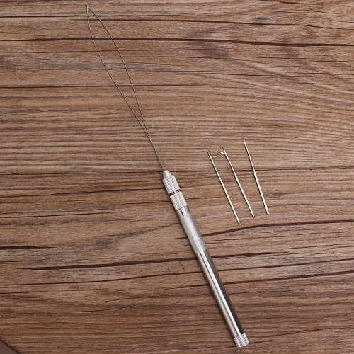 Miniatura 5 de 5 agujas de bucle de extensión de cabello, mango de aluminio, herramienta de gancho para tirar de enhebrador y herramienta de dispositivo