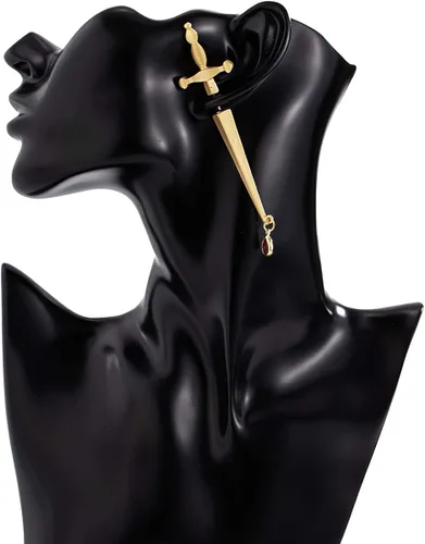 Miniatura 2 de Pendientes largos de espada gótica con forma de gota de sangre, pendientes vintage de espada de daga para mujeres y hombres de fantasía para fiestas