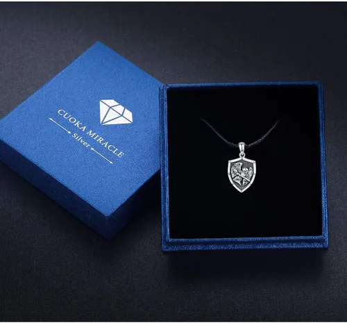 Miniatura 7 de CUOKA MIRACLE Warrior Necklace S925 Sterling Silver St Michael Necklace Celtic Knot Vintage Shield Mythology Archangel Protect Us Medal Amulet