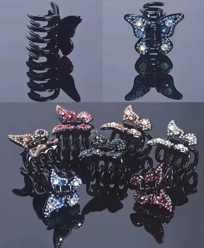 Miniatura 6 de 4 pinzas de mariposa con diamantes de imitación, elegantes accesorios para el cabello para mujeres, pinzas de mariposa negra, pinzas decorativas
