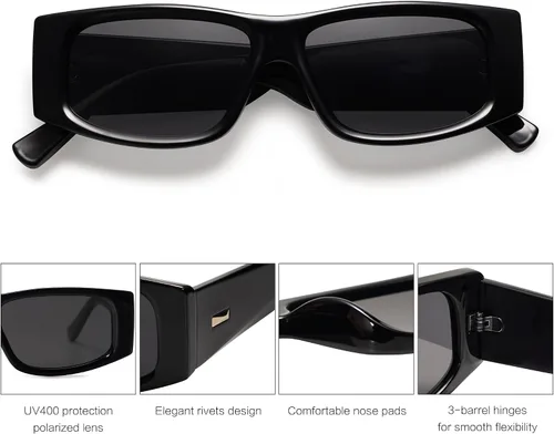 Miniatura 46 de SOJOS Gafas de sol polarizadas rectangulares Y2K de moda para mujeres y hombres, gafas de sol rave de diseñador de moda SJ2228