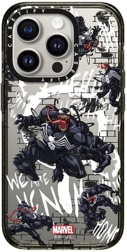 Miniatura 22 de CASETiFY Impact - Funda para iPhone 13 [Spider-Man Co-Lab / protección contra caídas de 6.6 pies] - Máscara Venom - Negro transparente