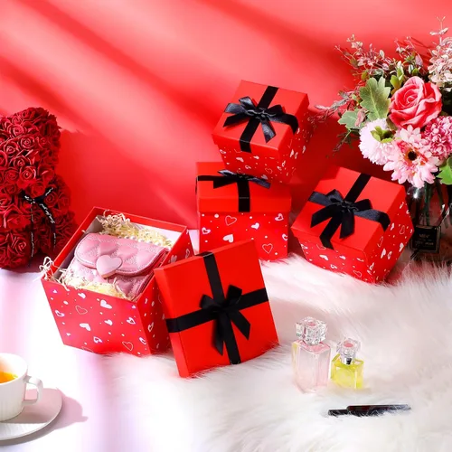 Miniatura 4 de Epakh 4 cajas anidables cuadradas decorativas con tapas, corazones negros y rojos, varios tamaños para aniversario, cumpleaños, boda, despedida