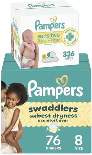Pampers Swaddlers Pañales Desechables para Bebé Talla 8, Suministro de Un Mes (76 Unidades) con Toallitas para Bebé Sensibles a Base de Agua 6