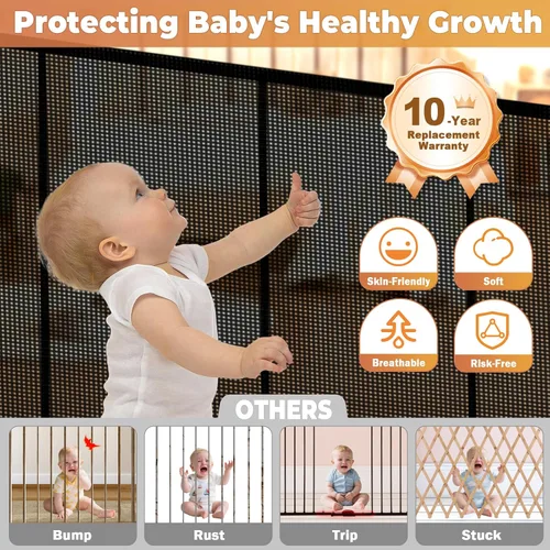 Miniatura 4 de Puertas retráctiles para bebés de 236 pulgadas, puerta para perros extra ancha, puerta de seguridad para niños y mascotas de 42 pulgadas de alto