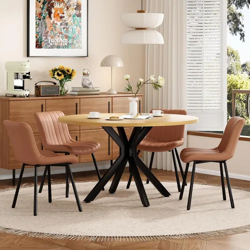 Miniatura 10 de Soohow Mesa redonda de cocina de comedor de madera maciza de 47.2 pulgadas para 4-6 personas con base de pedestal que se interseca