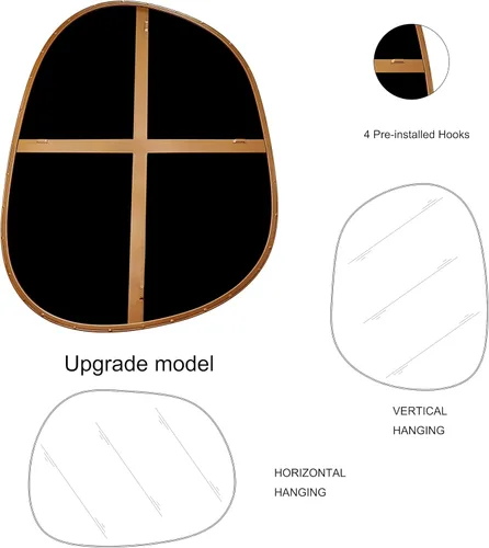 Miniatura 3 de ELEHUME Espejo asimétrico para decoración de pared de 23 x 30 pulgadas, moderno espejo de pared con marco de latón para sala de estar, baño