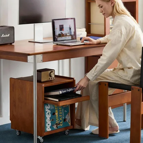 Miniatura 3 de Solid Wood Mobile Side Table with Wheels,Rolling Side Table with Storage,Unique Floating Design Storage Organizer for Bedroom, Living Room, Small