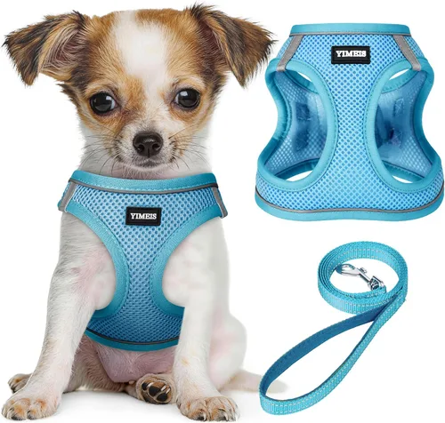 Miniatura 21 de YIMEIS Juego de arnés y correa para perro, arnés de malla suave sin tirones, chaleco reflectante ajustable para cachorros para perros pequeños