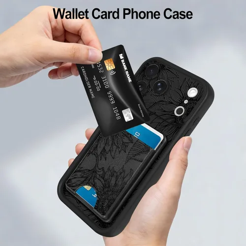 Miniatura 2 de Fiyart Funda diseñada para iPhone 17 Pro Max, tarjetero con ranura para tarjetas, diseño de flores, diseño de girasoles, antiarañazos, protección