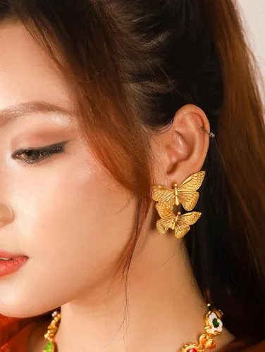 Miniatura 5 de OJERRY Aretes de corazón de mariposa chapados en oro para mujeres, accesorios de regalo para niñas adolescentes, cosas de moda