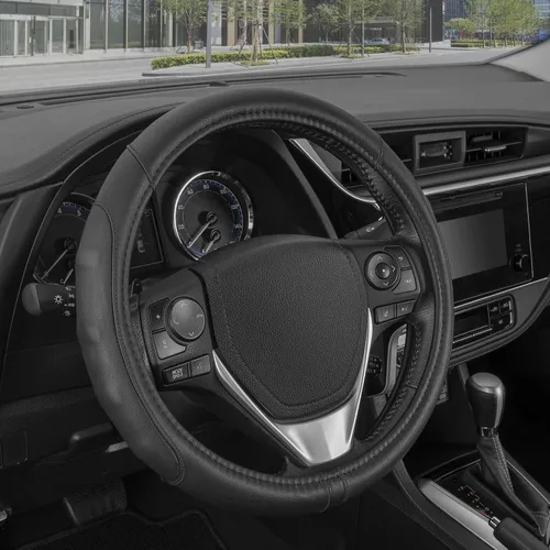 Motor Trend GripDrive - Funda de cuero negro sintético para volante de automóvil, camión, camioneta, SUV, tamaño pequeño de 14 pulgadas, funda para