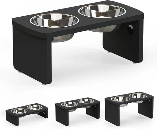 Miniatura 14 de Cuencos elevados para perros, cuenco elevado de bambú para perros y gatos pequeños, con 2 cuencos de acero inoxidable