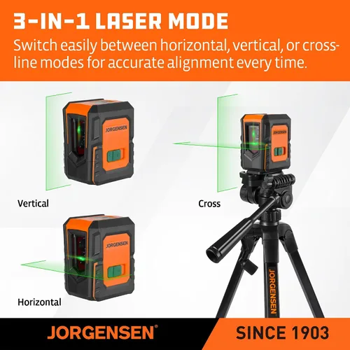 Miniatura 3 de JORGENSEN Nivel Láser con Trípode, Módulos Duales de 100 FT Herramienta Niveladora Láser de Línea Cruzada Autonivelante con Base Magnética de 360°