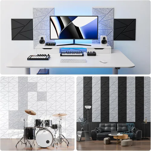 Miniatura 4 de Paquete de 12 paneles acústicos con autoadhesivos, paneles de espuma a prueba de sonido de 12 x 12 x 0.4 pulgadas, paneles de sonido de alta