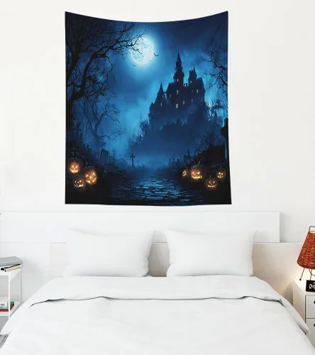 Miniatura 71 de EMMTEEY Tapiz de pared con bosque - Árbol de pino verde y niebla, arte de pared natural, 80x60 pulgadas, tapiz grande de estilo bohemio para sala