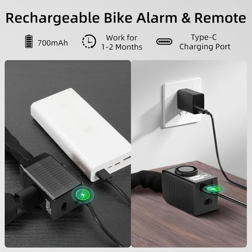 Miniatura 3 de Cerradura de cadena antirrobo para bicicleta, cerradura de bicicleta de seguridad de 110 dB, cerradura de cadena de 0.315 in x 4 pies con llave