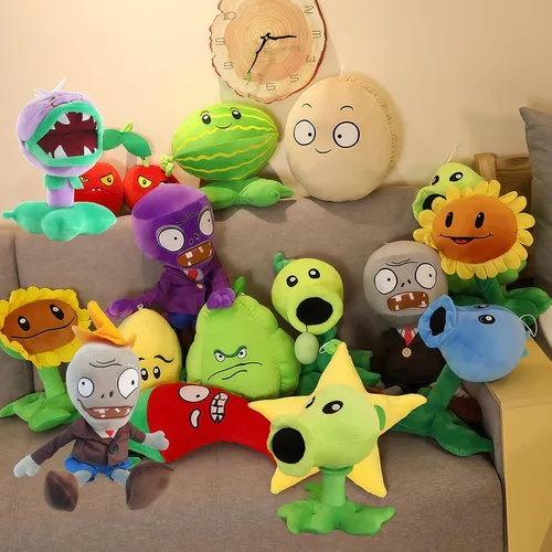 Miniatura 7 de JHESAO 6 piezas de plantas y zombis PVZ - Juego de plantas de peluche de juguete Peashooter Purple Gray Conehead Zombi, 1 2 muñecos de peluche