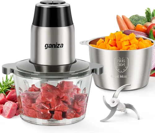 GANIZA Procesadores de alimentos, picadora eléctrica de alimentos con picadora de carne y picadora de verduras, 2 cuencos (8 tazas+8 tazas) con Negro