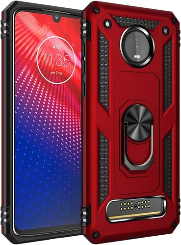 Miniatura 10 de Funda de grado militar para Motorola Moto Z4, Moto Z4 Play Case 360 Metal giratorio anillo soporte soporte magnético para coche Armadura resistente
