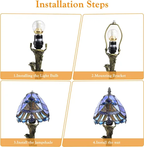 Miniatura 8 de Lámpara Pequeña Estilo Tiffany, Mini Lámparas Tiffany de Vidrio Emplomado Barroco Azul para Sala de Estar, Hogar, Dormitorio, Mesita de Noche