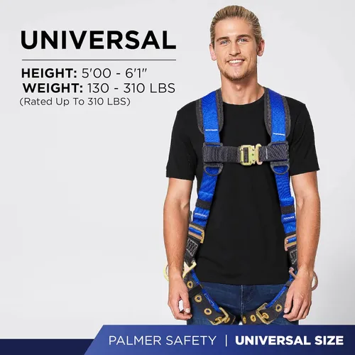 Miniatura 5 de Palmer Safety - Arnés de seguridad de cuerpo completo con ajuste de 5 puntos, anillo en D dorsal, piernas con ojales, dos anillos en D laterales e