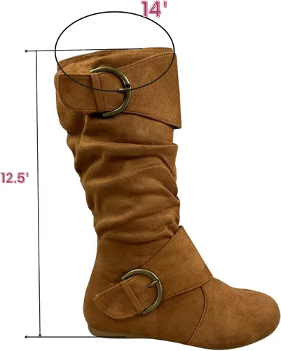 Miniatura 2 de FZ-Fits Botas de media pantorrilla con hebilla de punta redonda cerrada y hebilla lateral con cremallera lateral para mujer