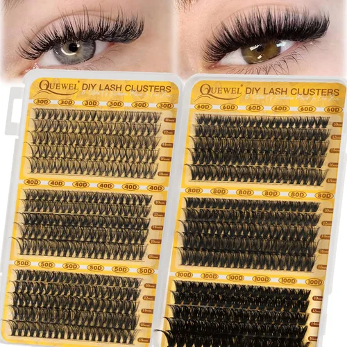 QUEWEL 580 racimos de pestañas 30D+40D+50D+60D+80D+100D racimos de pestañas wispy de 10-18mm, pestañas individuales en racimo reutilizables para