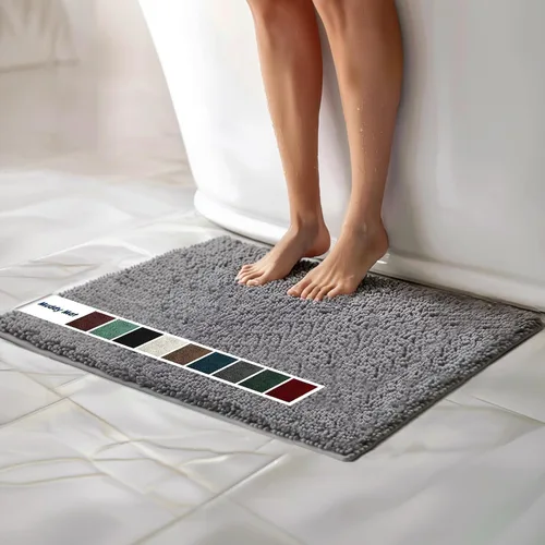 Miniatura 12 de Muddy Mat Alfombras de Baño de Chenilla de Microfibra de Secado Rápido Antideslizantes Lavables, Extra Gruesas, Suaves y Altamente Absorbentes Gris