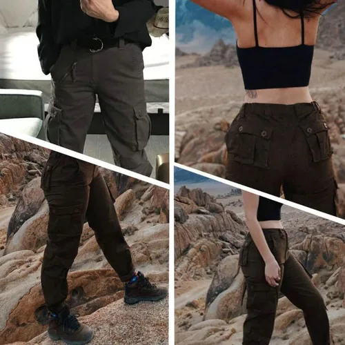 Miniatura 8 de Pantalones cargo de trabajo para mujer, de algodón, con 8 bolsillos, informal, estilo de combate militar