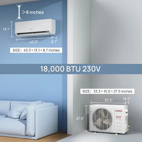 Miniatura 6 de TURBRO - Aire acondicionado Mini Split sin conductos inverter de 18.000 BTU con bomba de calor, 22 SEER2, 230V, habilitado para WiFi, enfría hasta